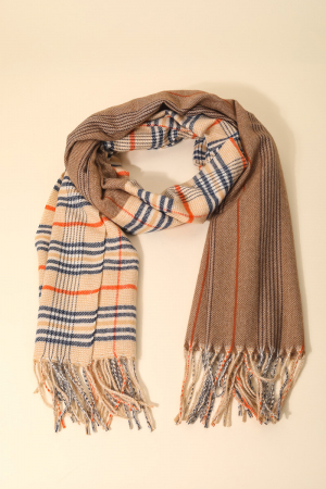 Double Pattern Plaid Striped Oblong Scarf