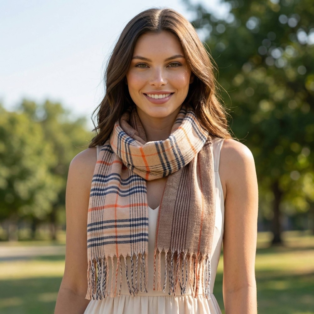 Double Pattern Plaid Striped Oblong Scarf