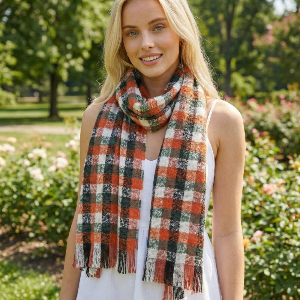 Checker Striped Oblong Scarf