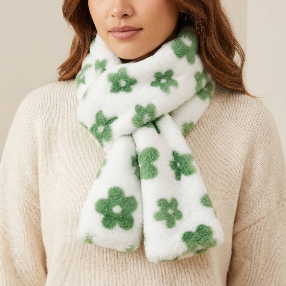 Flower Print Fur Scarf
