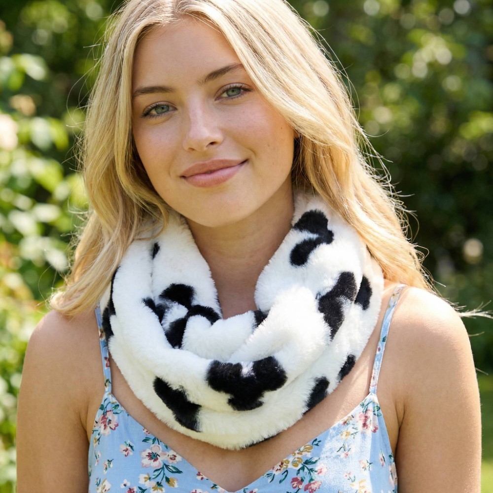 Fuzzy Fur Flower Print Infinity Scarf