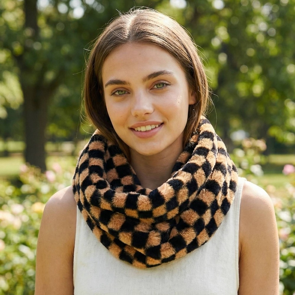 Fuzzy Checkered Fashion Infinity Scarf