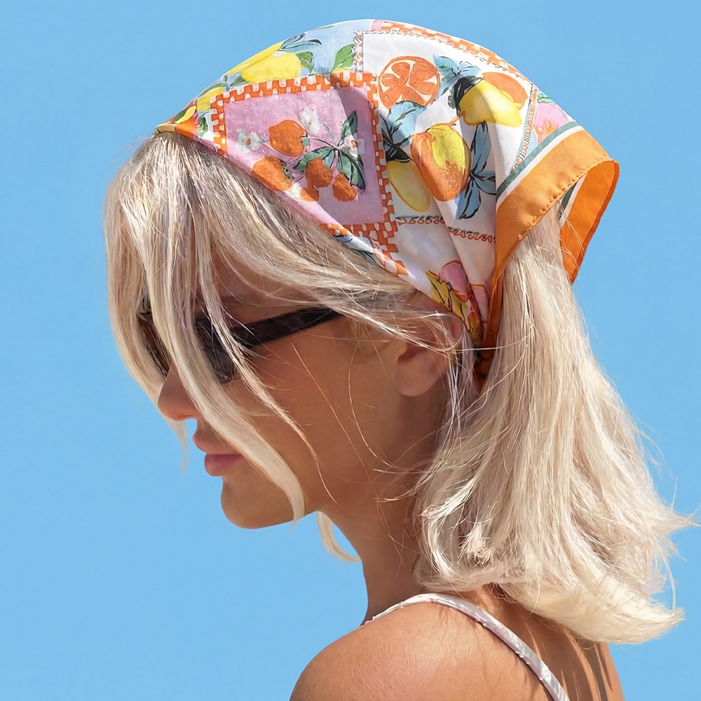 Assorted Fruits Print Square Bandana Scarf