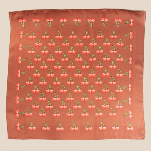 Cherry Print Brown Square Bandana Scarf