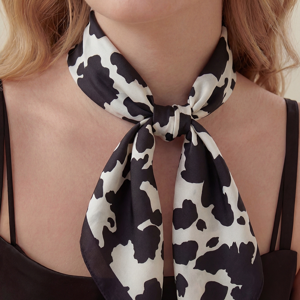 Black Cow Print Square Bandana Scarf