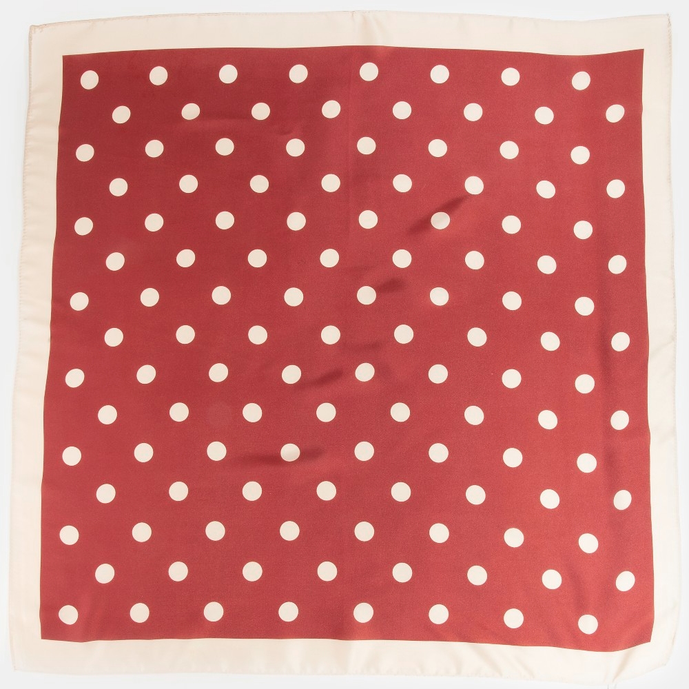 Burgandy Beige Polka Dot Square Scarf
