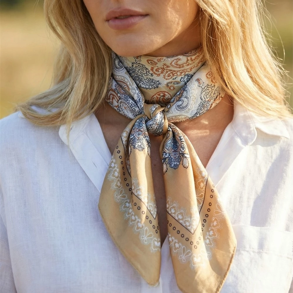 Ornate Paisley Medallion Print Satin Square Scarf