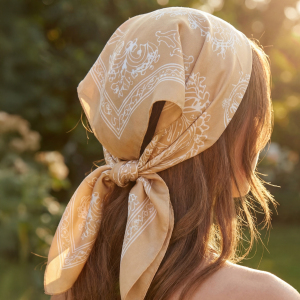 Floral Medallion & Paisley Border Print Satin Square Scarf