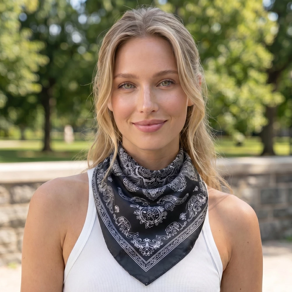 Paisley Mandala Print Square Satin Scarf