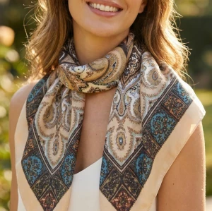 Ornate Paisley Border Print Square Scarf