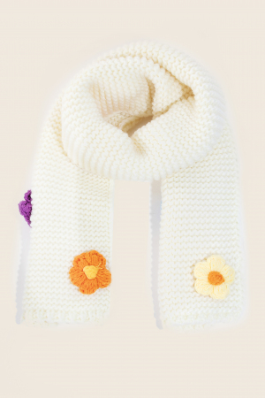Crochet Knit Flower Oblong Scarf