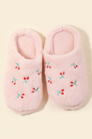 Cherry Pattern Fur Slippers