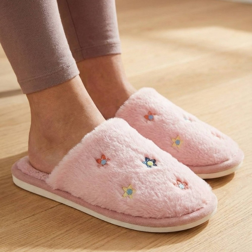 Flower Print Faux Fur Slippers