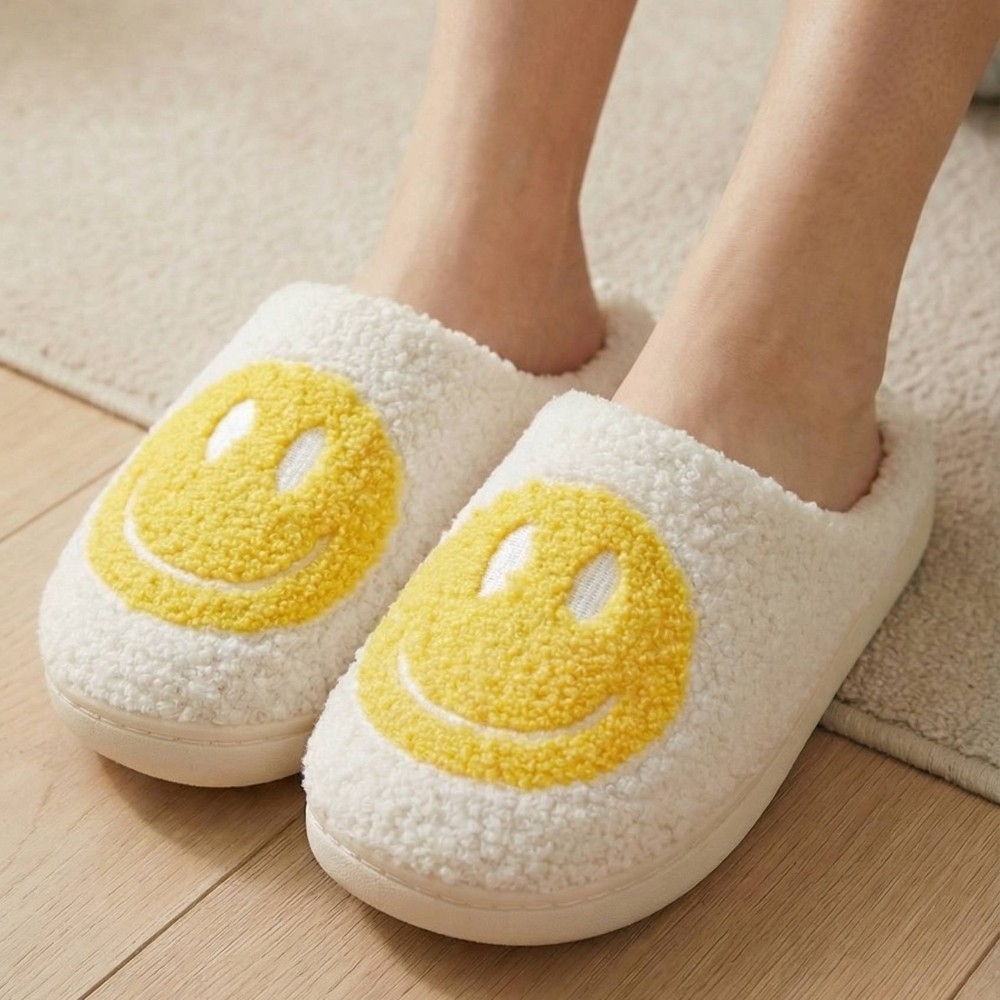 Happy Face Fuzzy Slippers