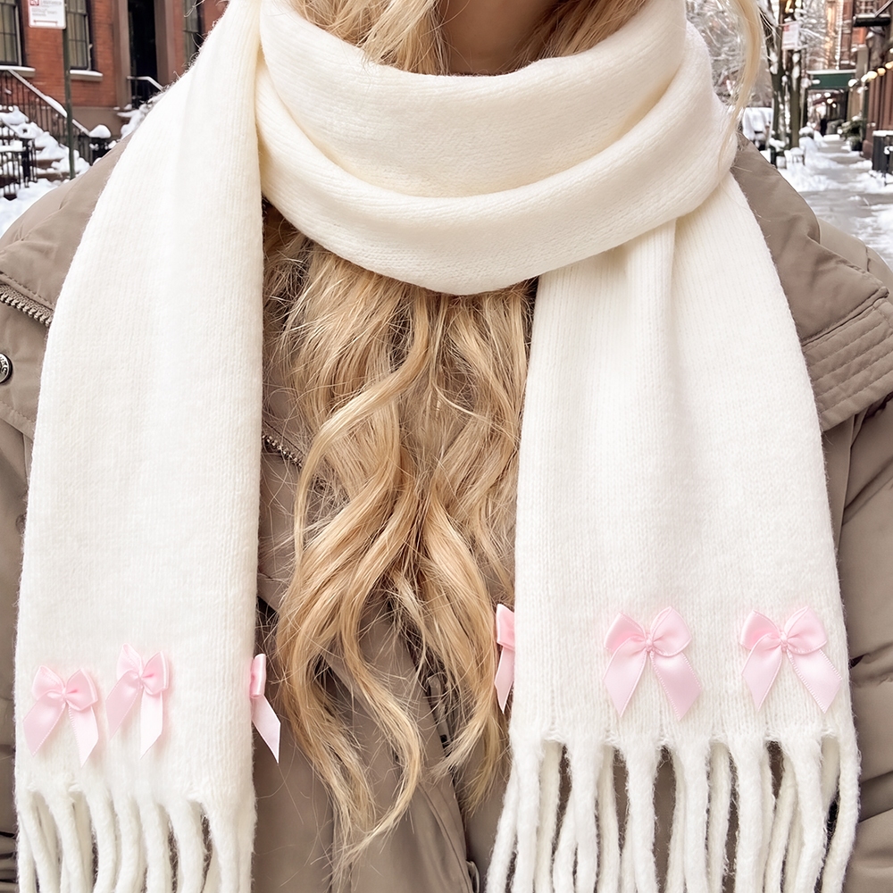 Soft Fuzzy Bow Decor Scarf