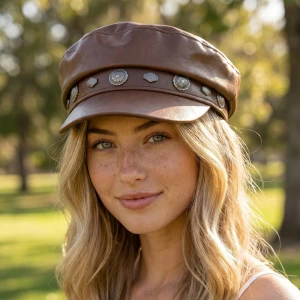 Vegan Leather Concho Newsboy Cabbie Hat