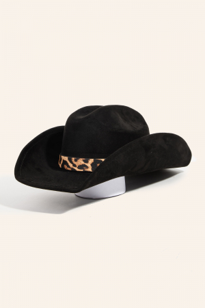 Western Leopard Print Band Faux Suede Cowboy Fedora Hat