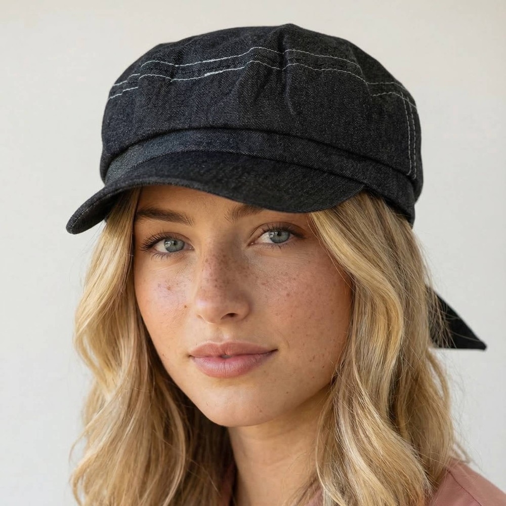 Pony Tail Denim Cabbie Hat