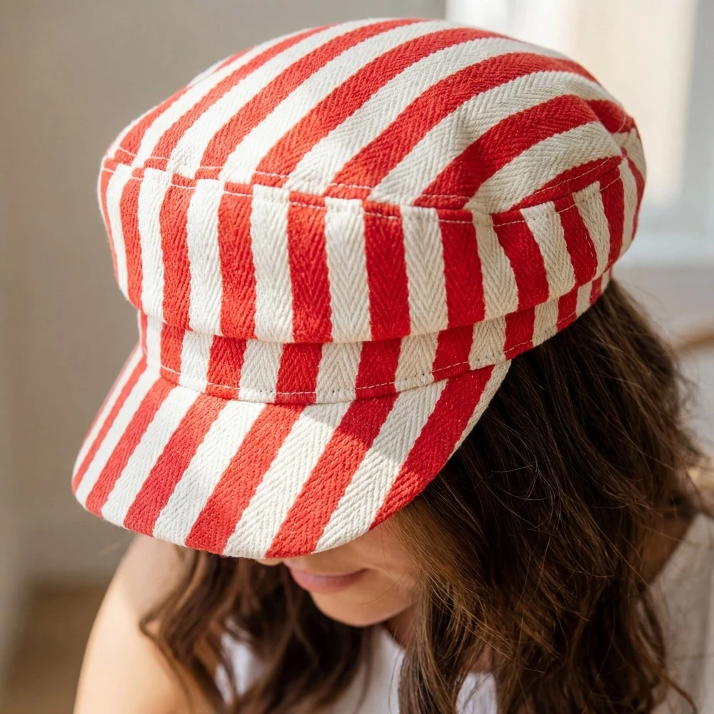 Red Striped Cabbie Hat