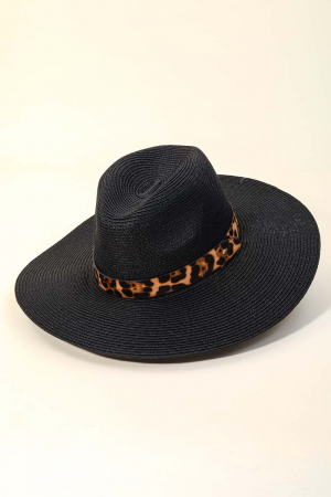 Leopard Ribbon Straw Hat