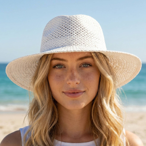 Open Weave Wide Brim Beach Straw Sun Hat