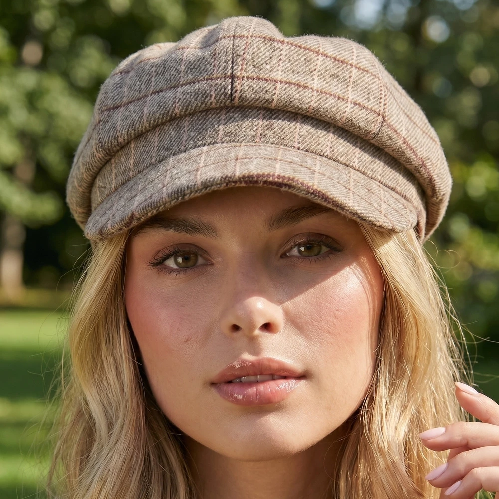 Windowpane Check Baker Boy Cap