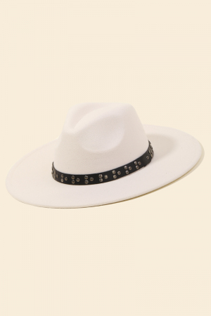 Studded Strap Flat Brim Fashion Fedora Hat