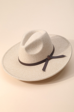 Flat Brim Faux Leather Strap Fedora Fashion Hat