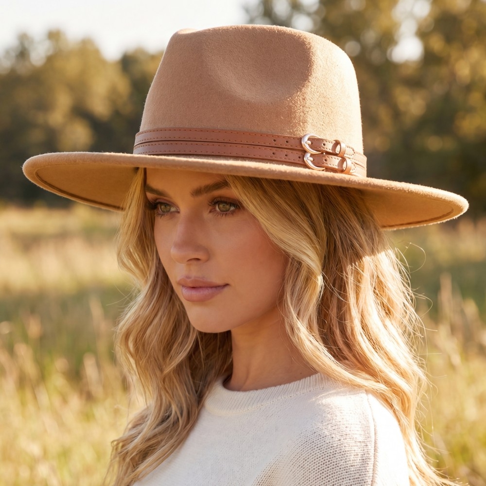 Double Belt Strap Fedora Hat