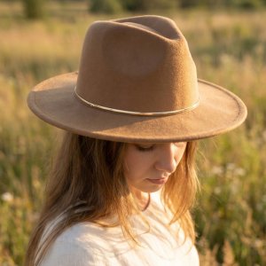 Flat Brim Herringbone Chain Fedora Fashion Hat