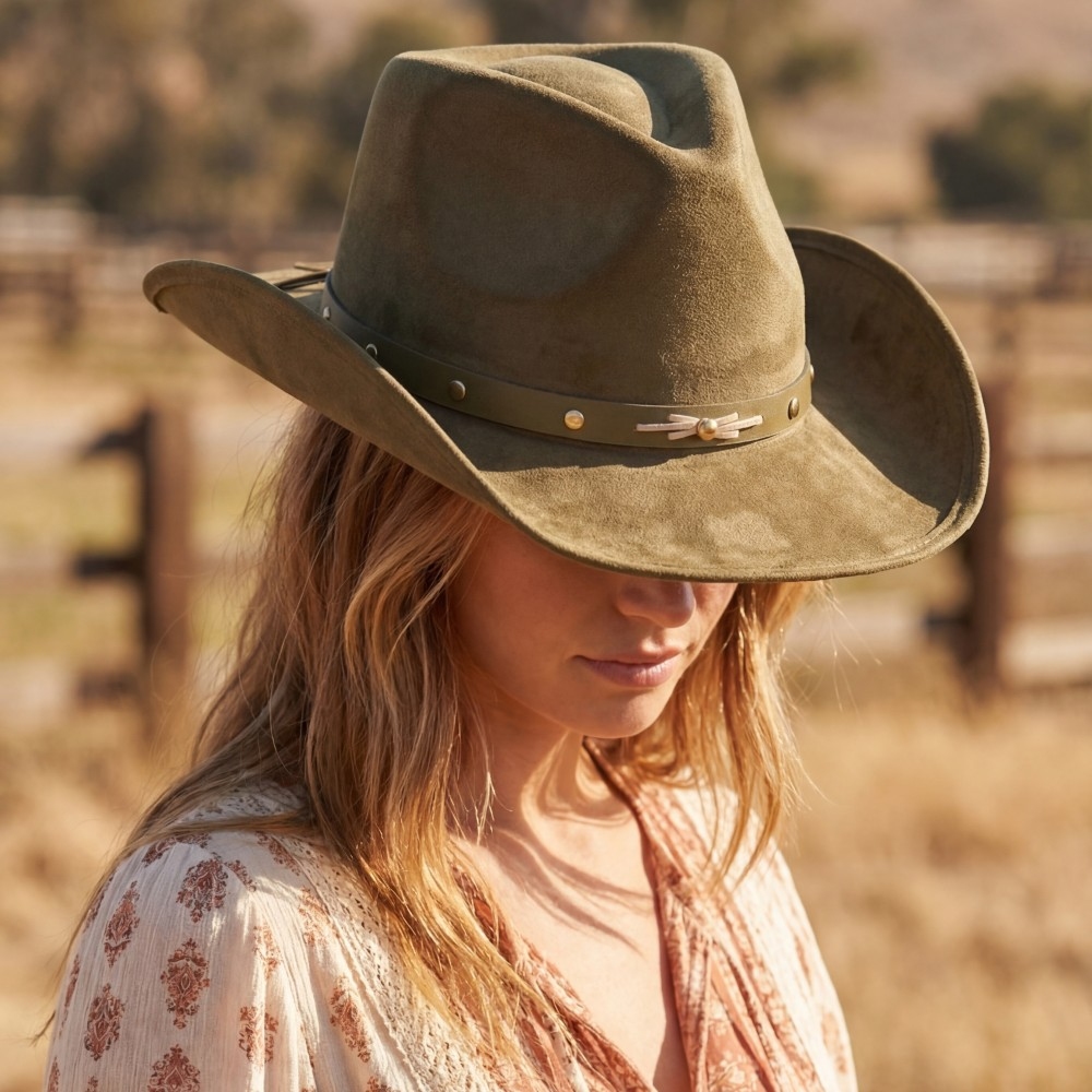 Studded Ribbon Bow Strap Cowboy Hat