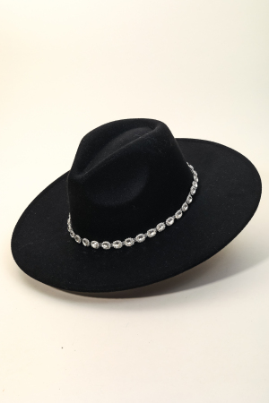 Crystal Rhinestone Strap Fedora Hat