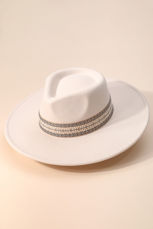 Flat Brim Boho Pattern Band Fedora Hat