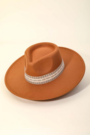 Flat Brim Boho Pattern Band Fedora Hat
