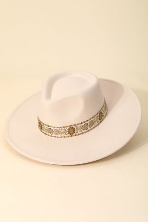 Embroidered Strap Fedora Fashion Hat