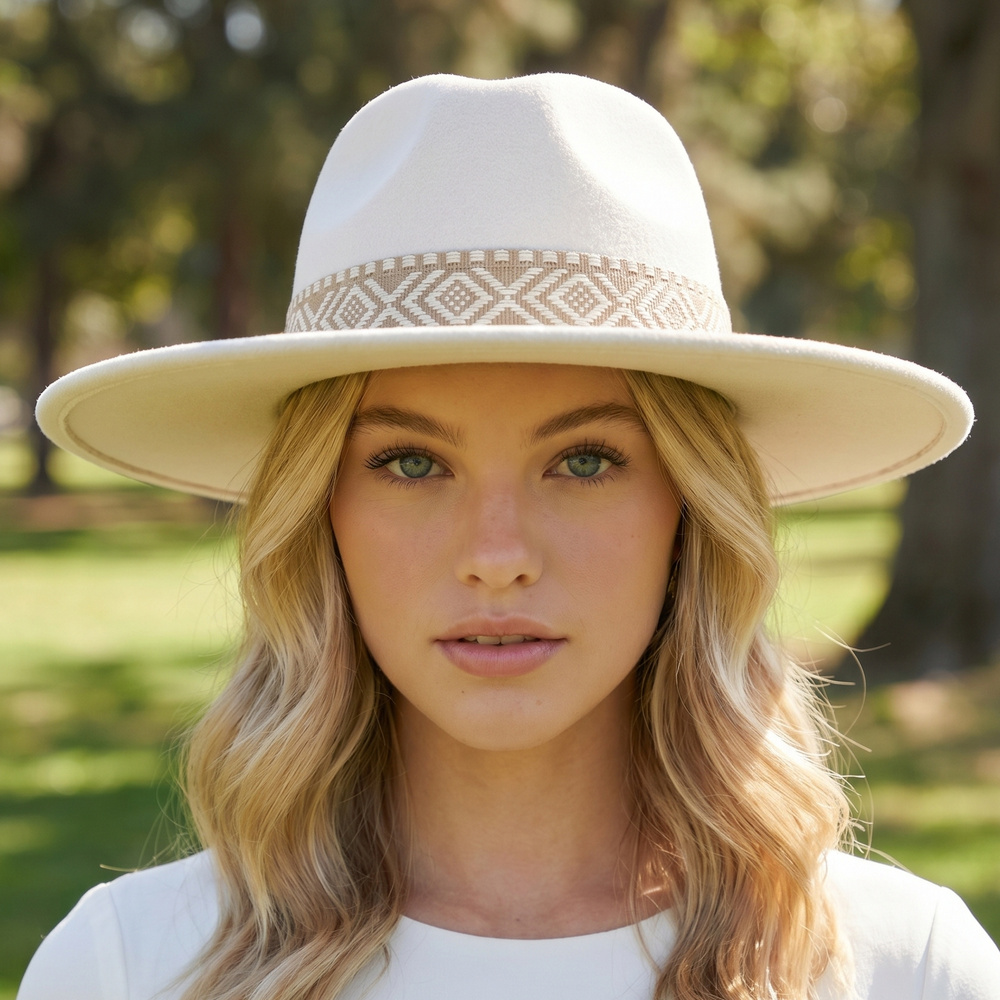 Aztec Geometric Woven Band Wide Brim Fedora