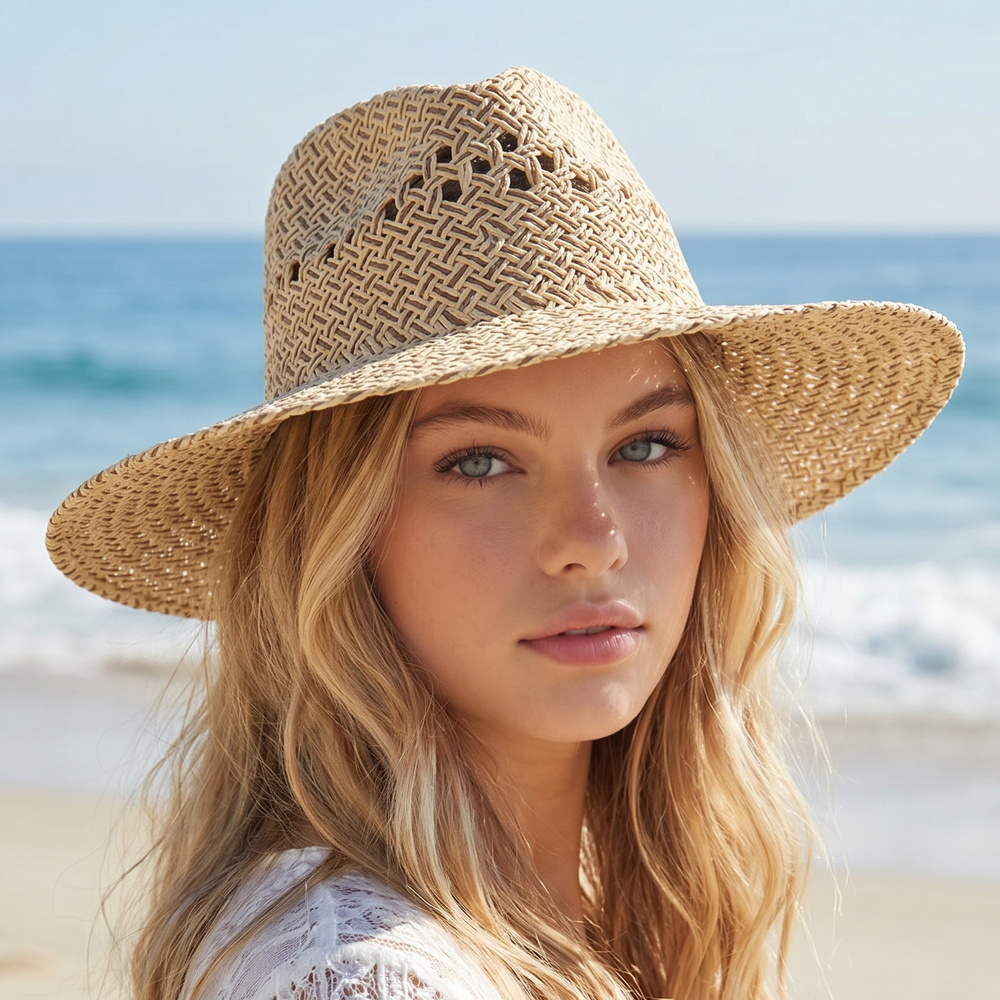 Open Weave Paper Straw Wide Brim Hat