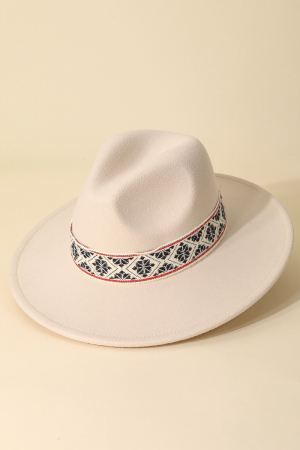 Patterned Ribbon Fedora Hat
