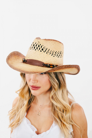 Straw Braid Bead Strap Western Cowboy Hat