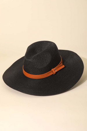 Straw Leather Belt Strap Floppy Hat