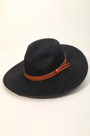Double Belt Strap Corduroy Straw Hat