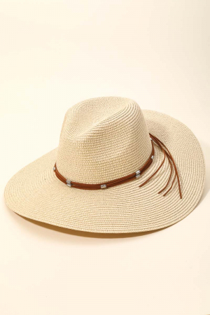 Beaded Leather Band Straw Hat