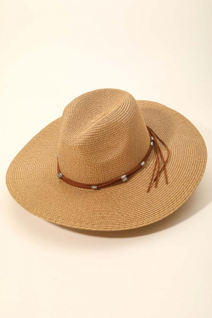 Beaded Leather Band Straw Hat