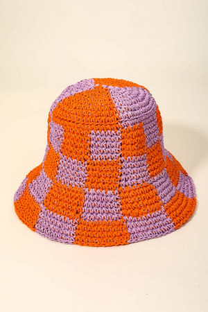 Straw Braided Checkered Bucket Hat