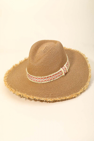 Boho Tribal Stripe Straw Fringe Hat
