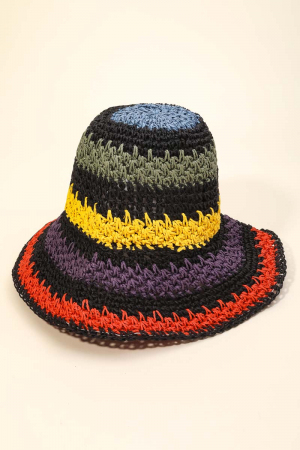 Rainbow Striped Straw Bucket Hat