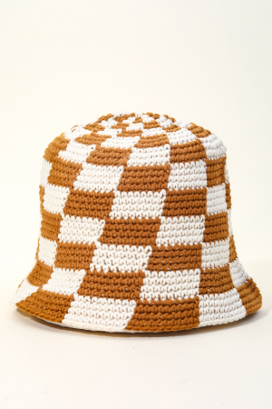 Knitted Checkered Print Bucket Hat