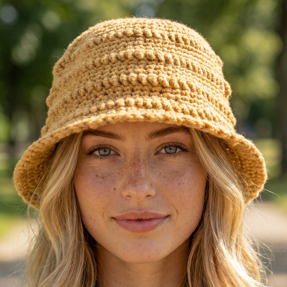 Bobble Stitch Crochet Cloche Bucket Hat