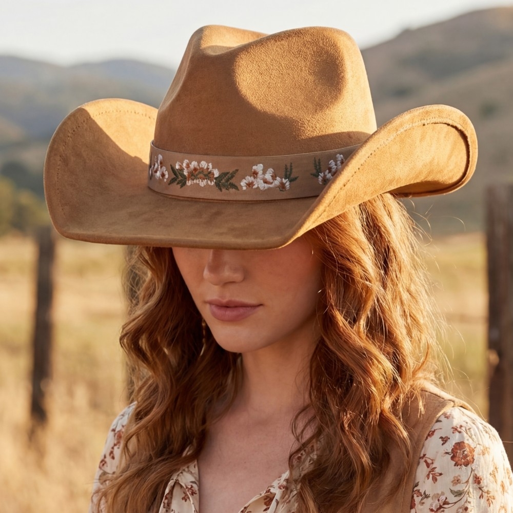 Flower Pattern Strap Cowboy Hat