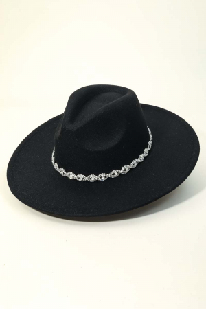 Rhinestone Chain Twist Strap Fedora Hat